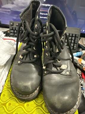 Vintage UNIONBAY Women's Black Leather Platform Combat Boots Size 7.5